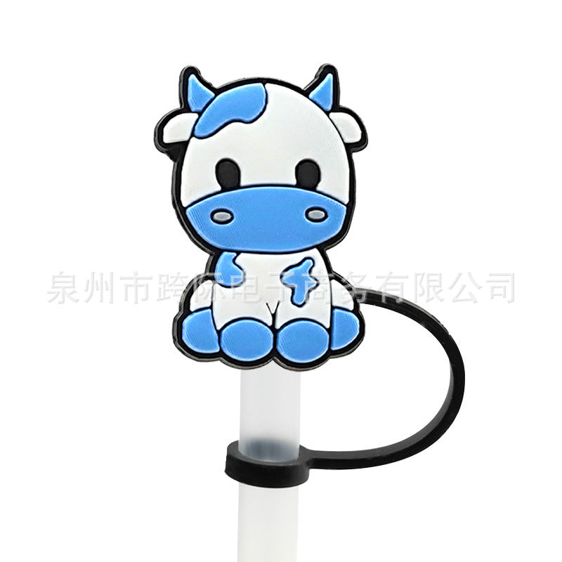 Wholesale 10 pcs New Cow Series Straw Cover Straw Cap Silicone Dust Plug
